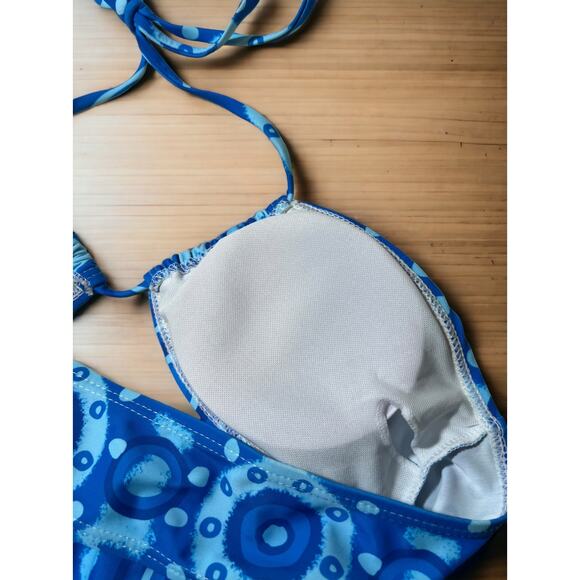 Flower Power Side Tie Bandeau Halter Cheeky Bikini in Blue SMALL - Picture 5 of 7